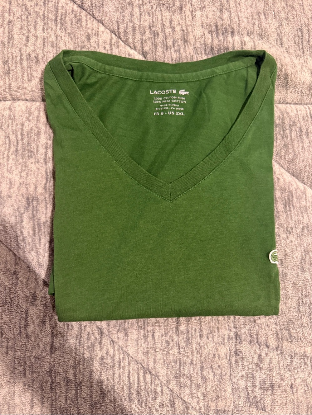 Lacoste Green V-Neck Cotton Tee